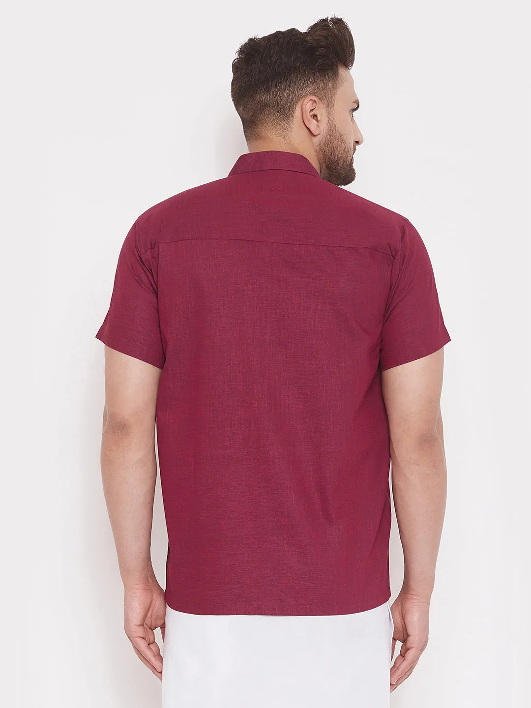 Jashvi Maroon Cotton Blend Baap Beta Ethnic Shirt Set