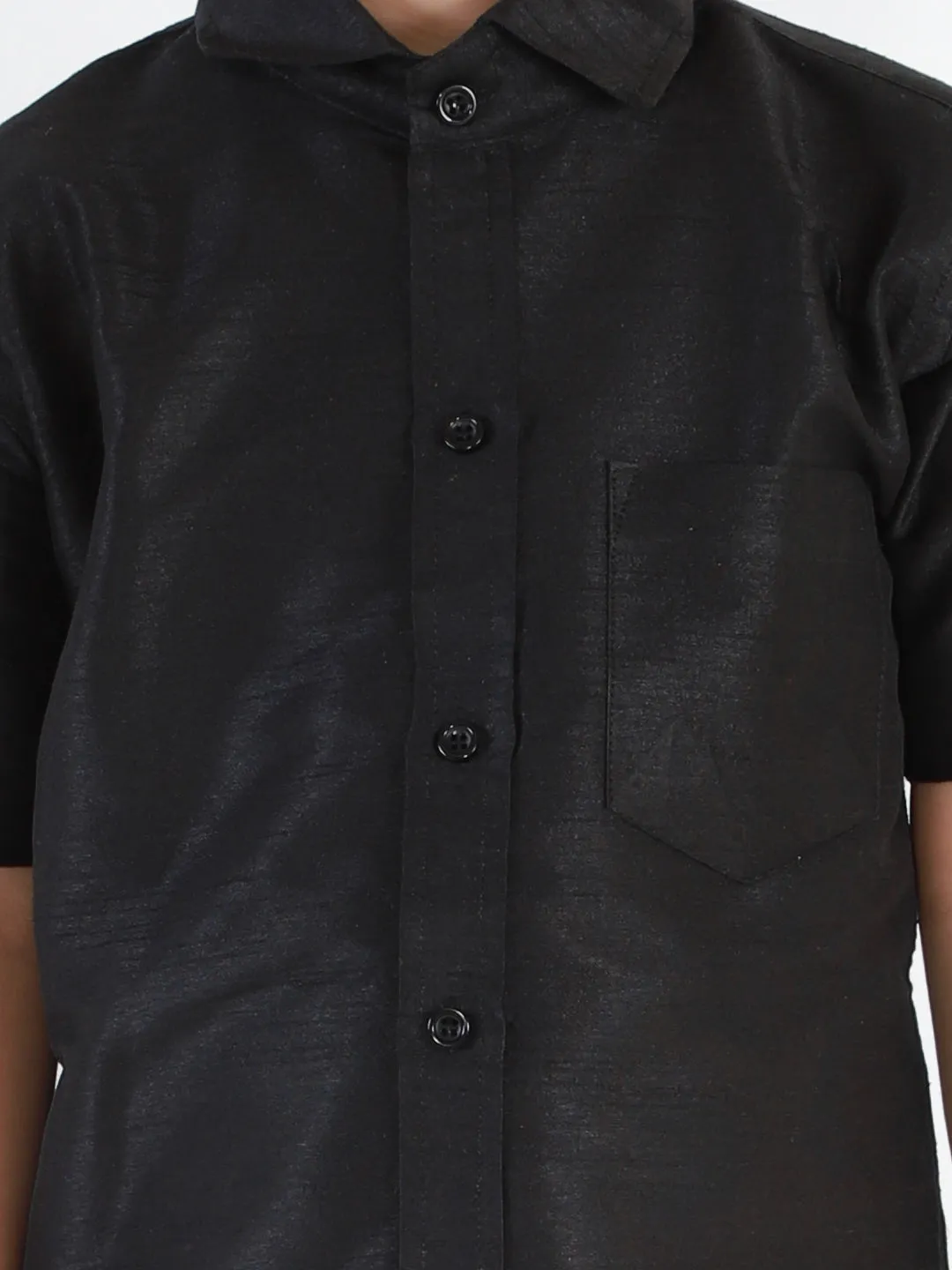 Jashvi Men's & Boys Black Solid Silk Blend Half Sleeve Ethnic Shirt