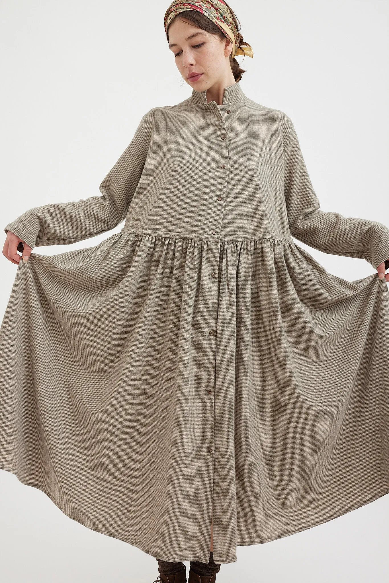 Kaval - Stand Collar Gather One Piece