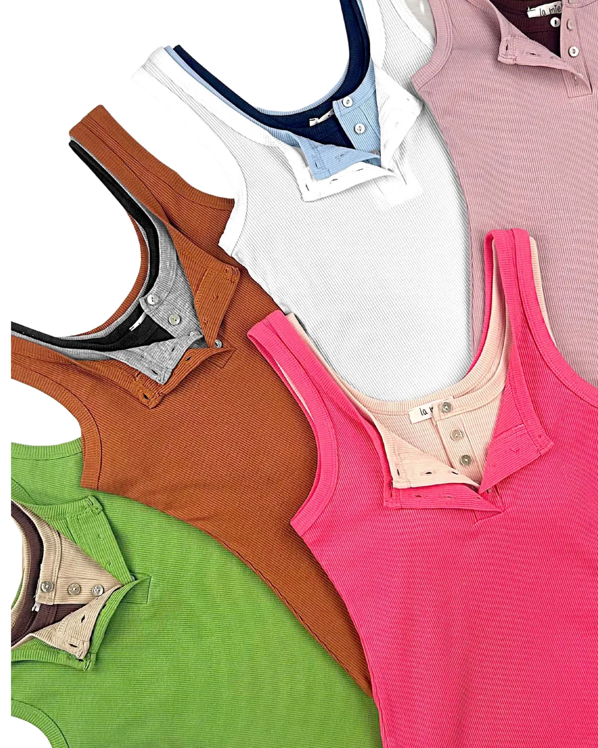 La Miel Ribbed Tank Top with Buttons (More Colors Available) - Hat7503