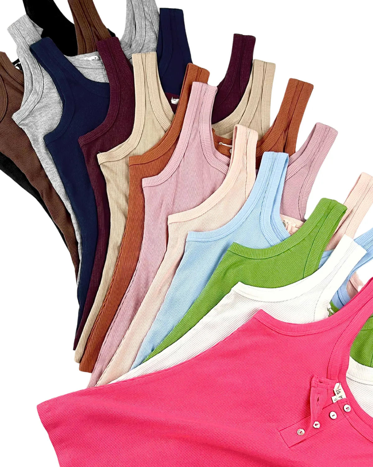 La Miel Ribbed Tank Top with Buttons (More Colors Available) - Hat7503
