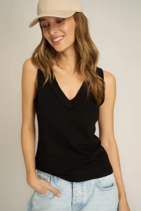 Let Me Know Relaxed Slub V Neck Tank - Black