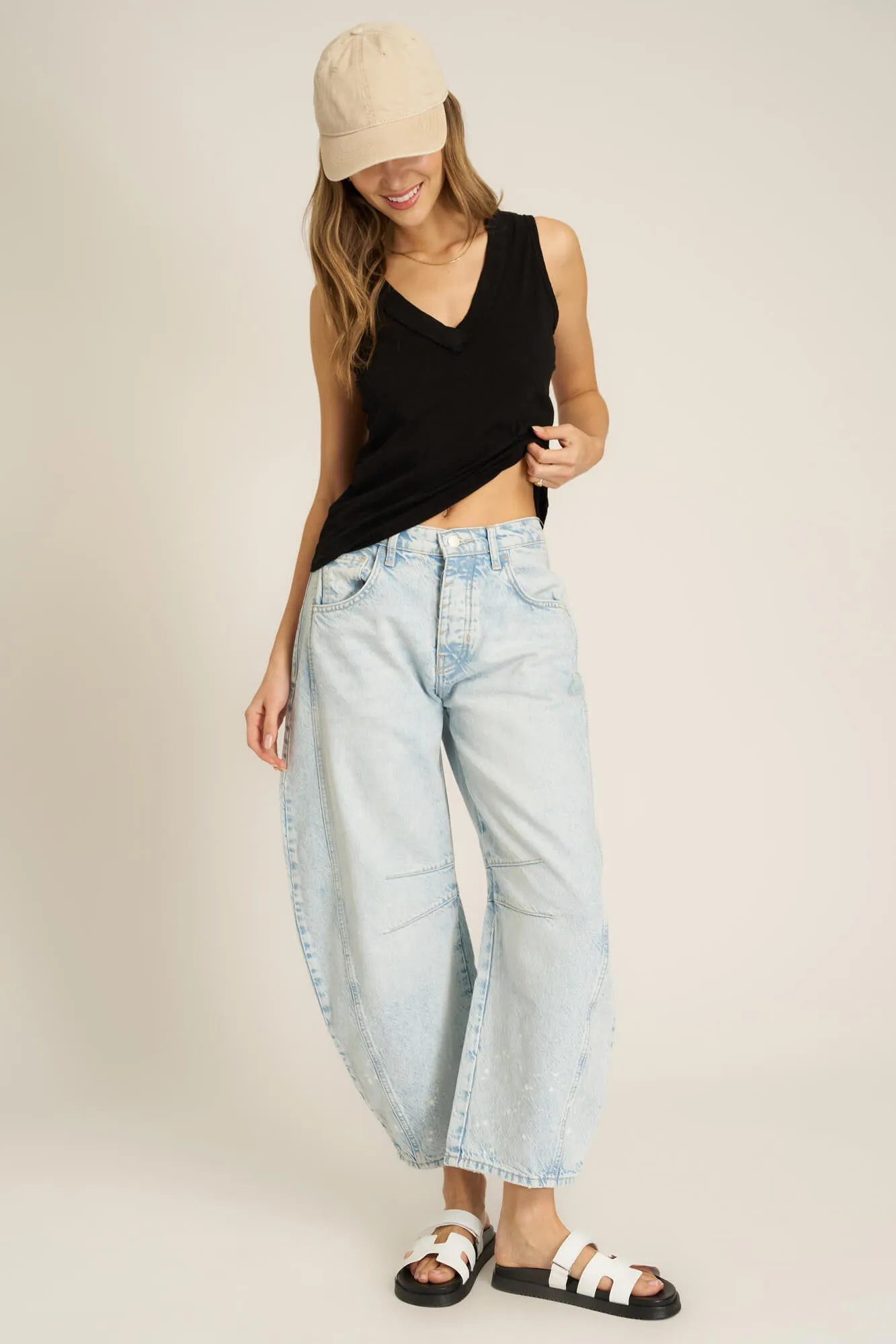 Let Me Know Relaxed Slub V Neck Tank - Black
