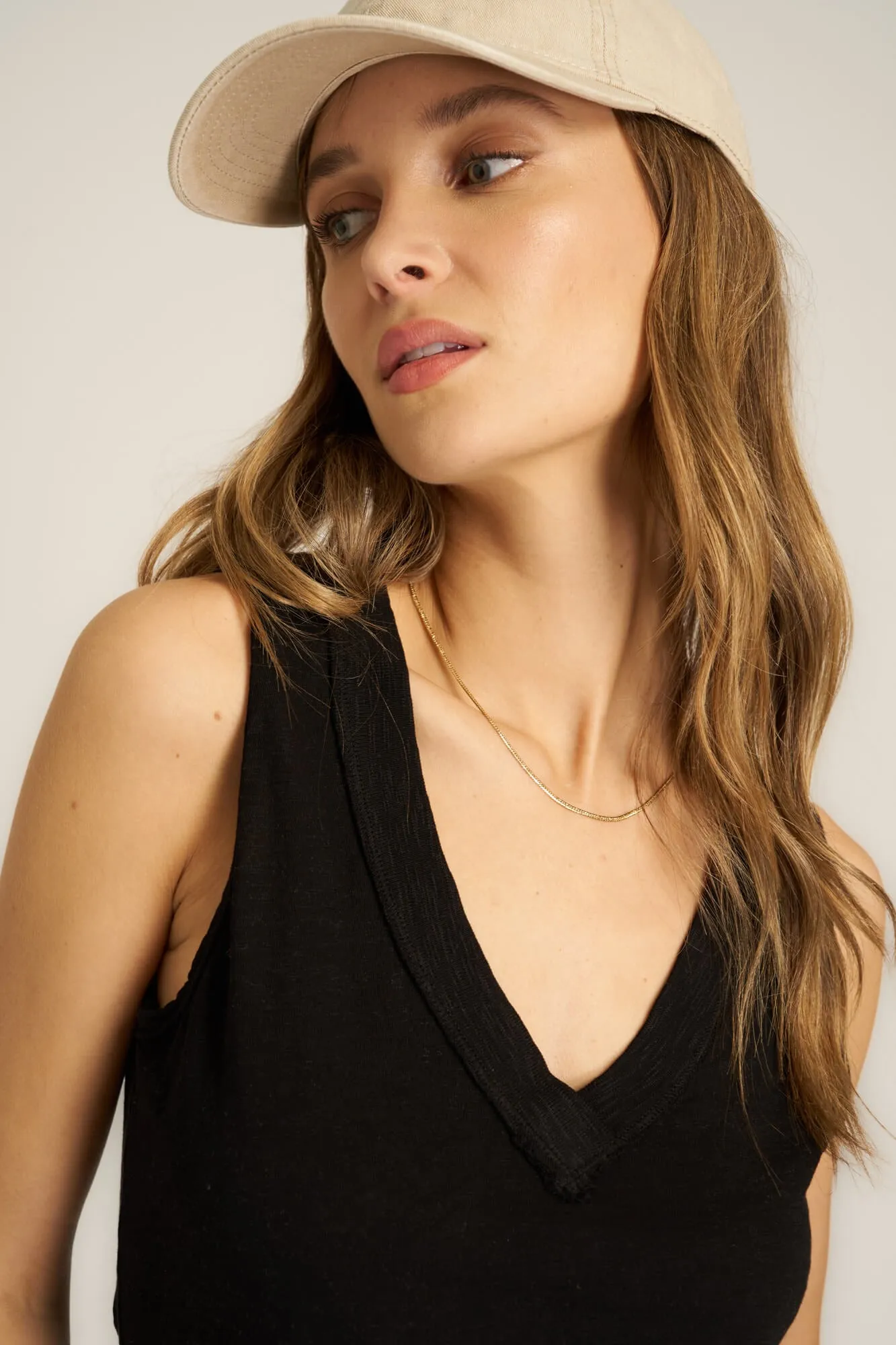 Let Me Know Relaxed Slub V Neck Tank - Black