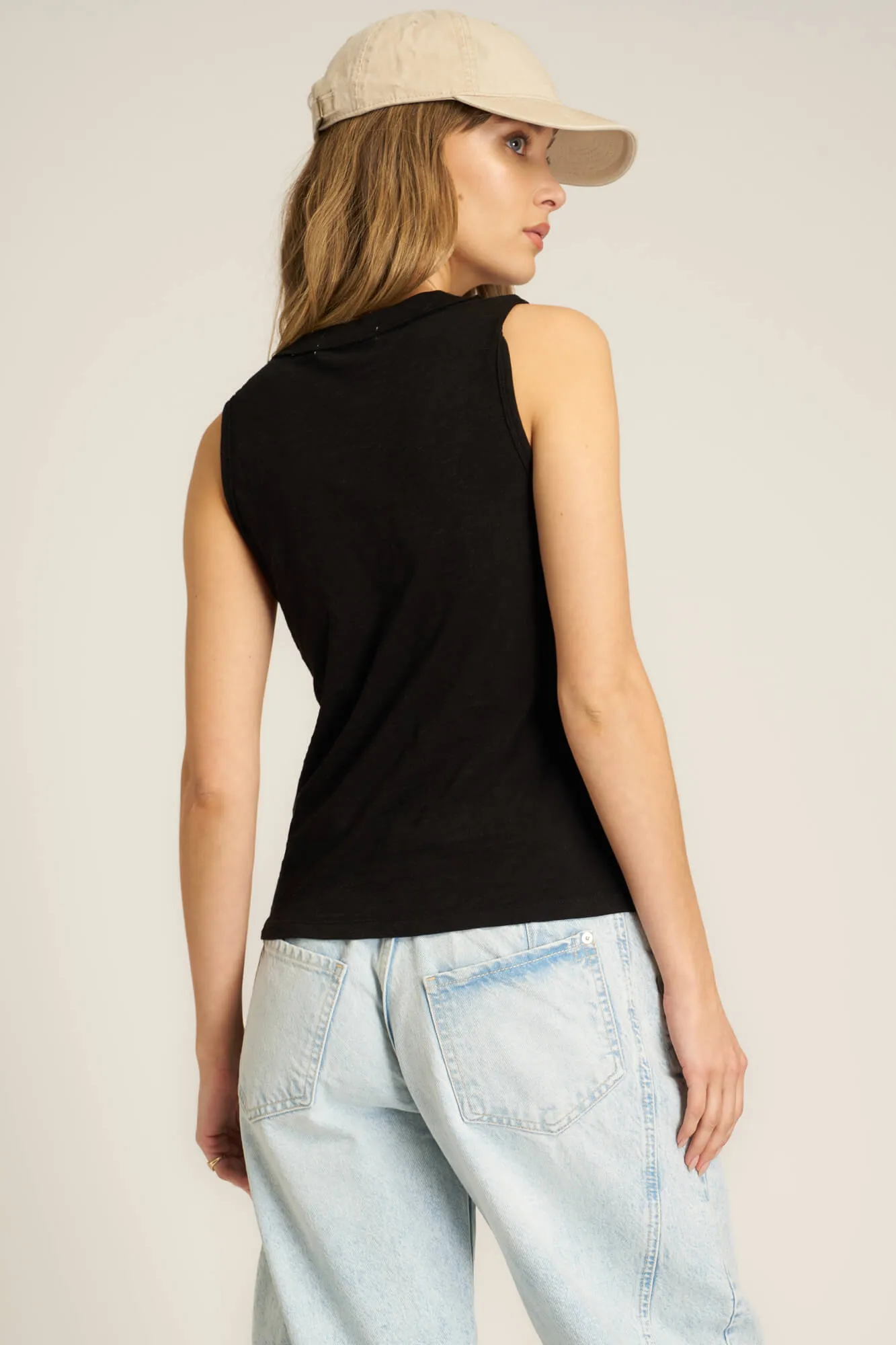 Let Me Know Relaxed Slub V Neck Tank - Black