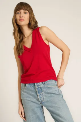 Let Me Know Relaxed Slub V Neck Tank - Red Dahlia