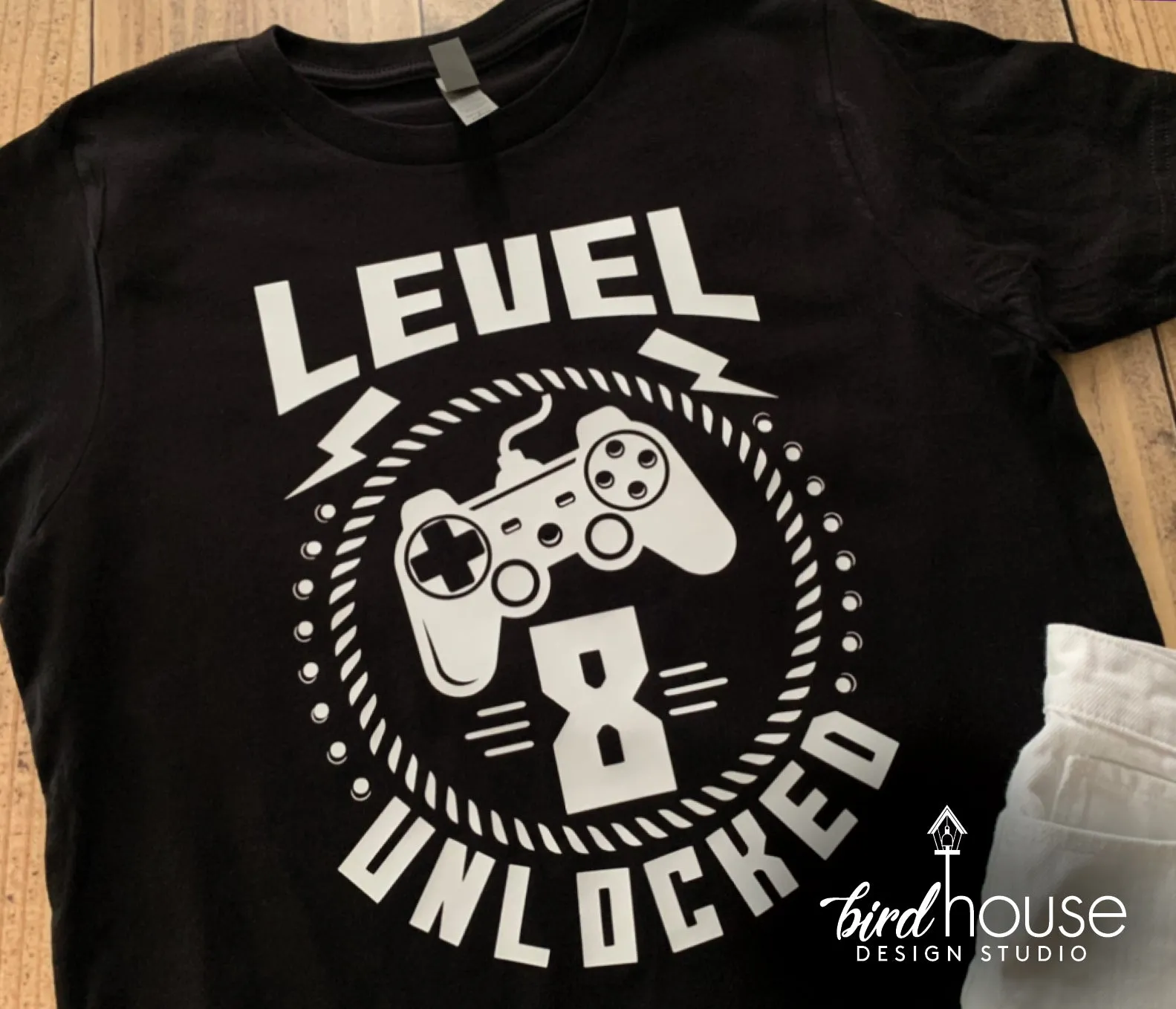 Level Unlocked, Gamer Birthday Video Game Shirt, Cute Shirt, Personalized Any Age or Color