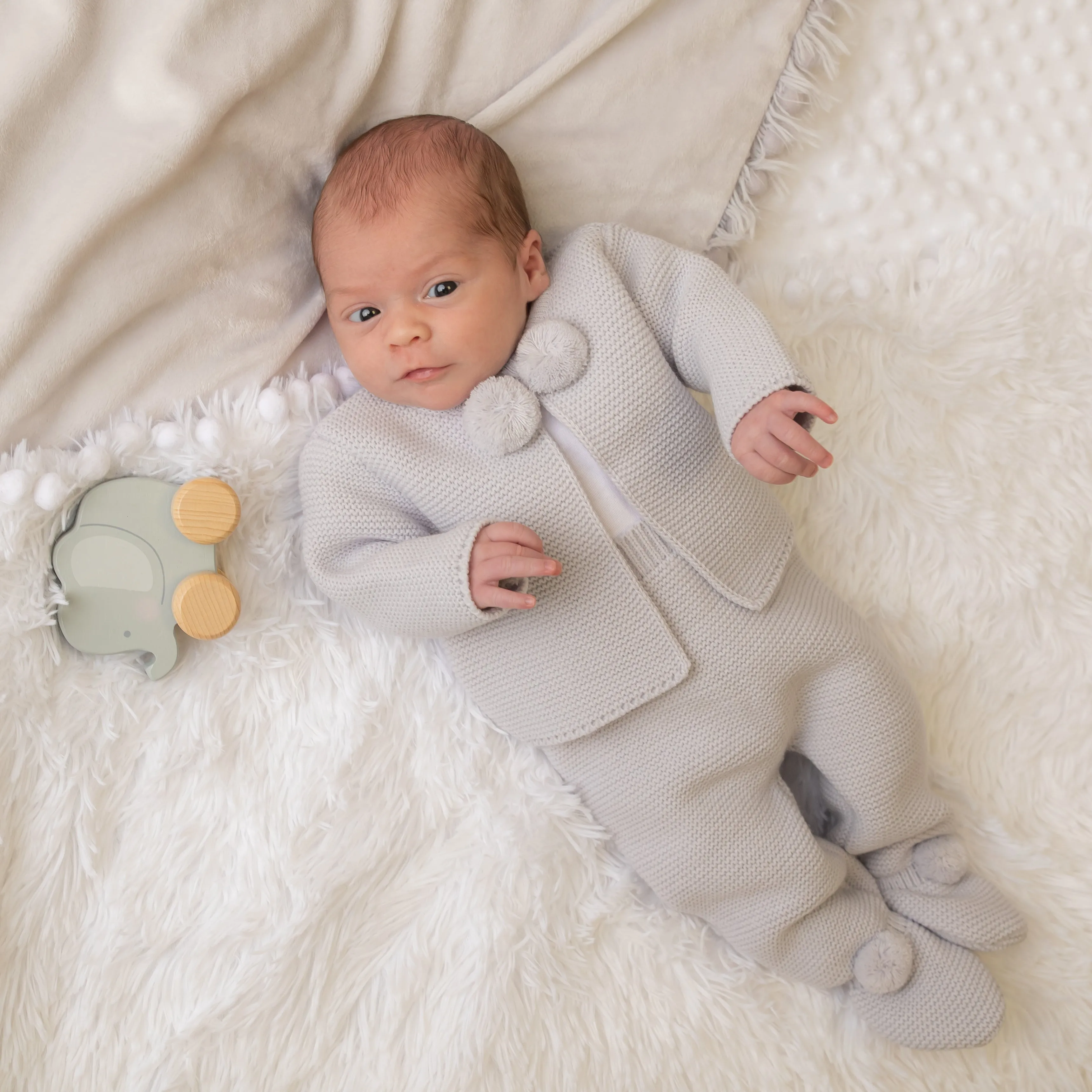 Light Grey Knitted Pom 2 Piece Outfit