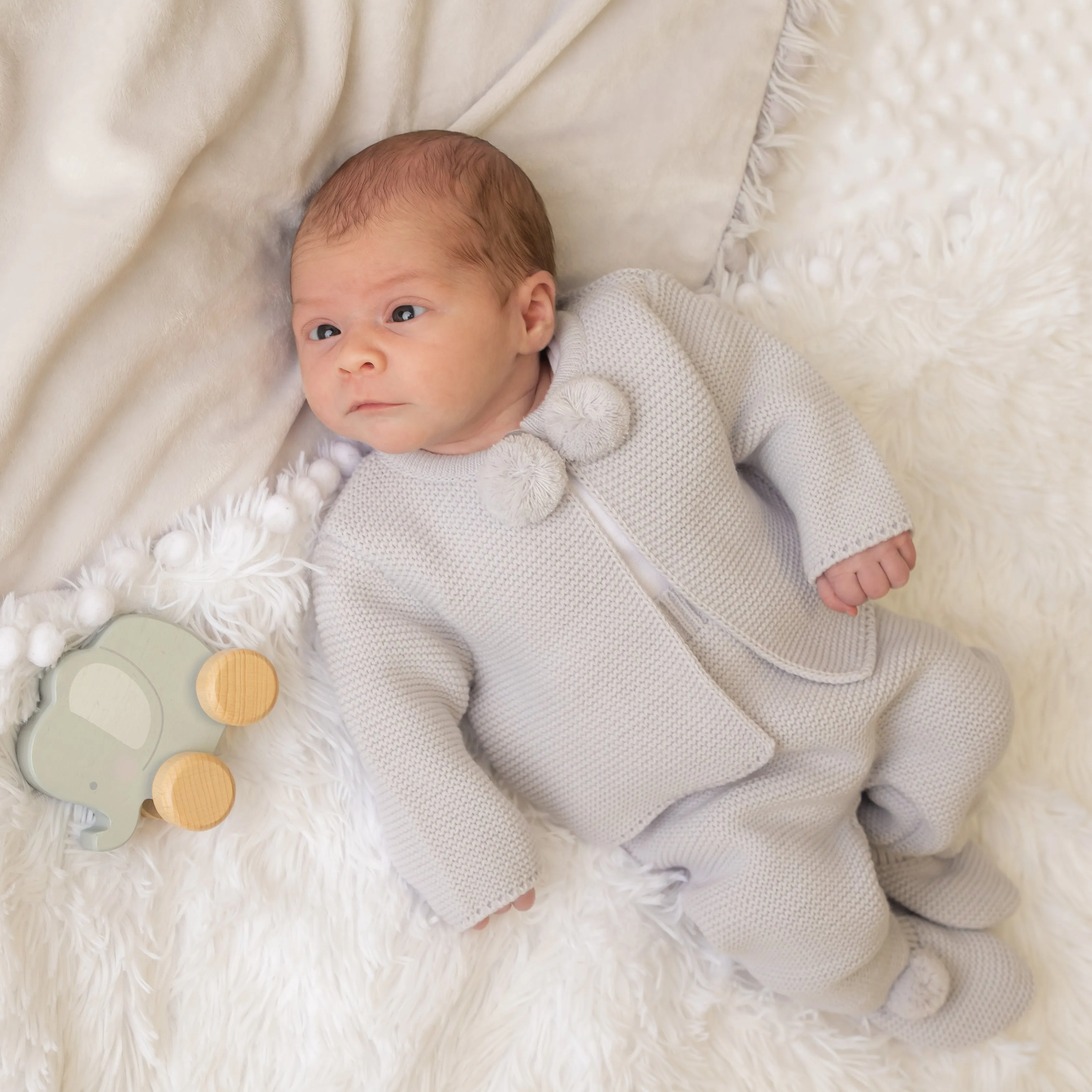 Light Grey Knitted Pom 2 Piece Outfit