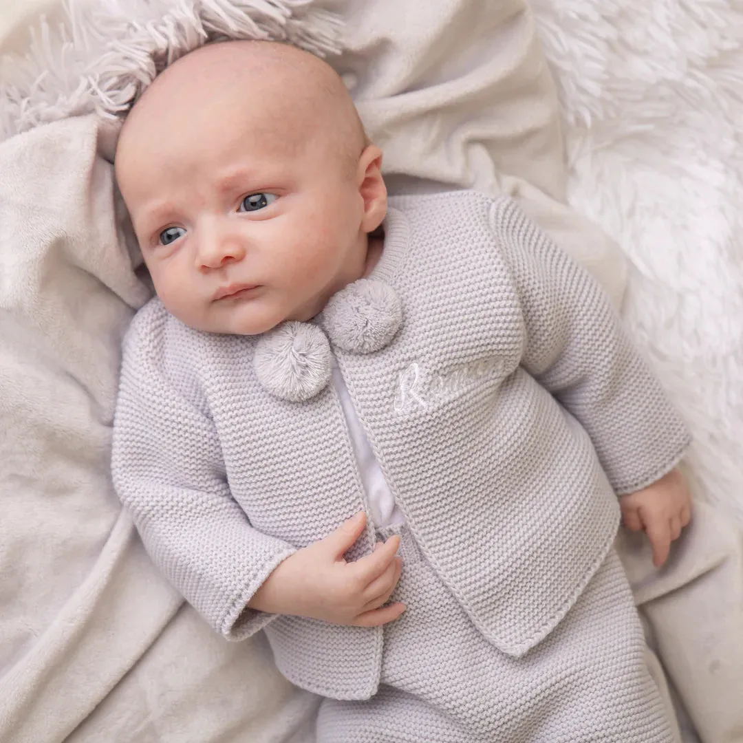 Light Grey Knitted Pom 2 Piece Outfit