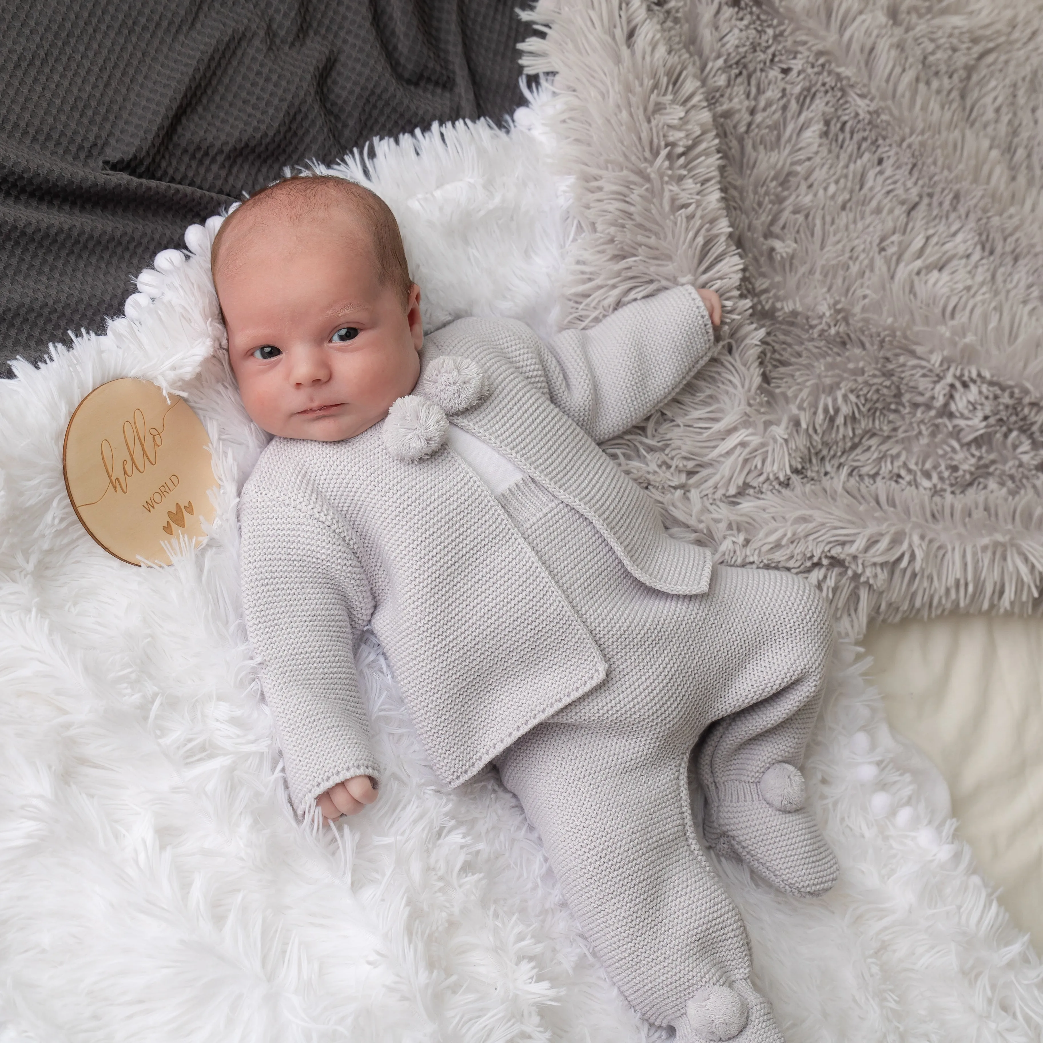Light Grey Knitted Pom 2 Piece Outfit