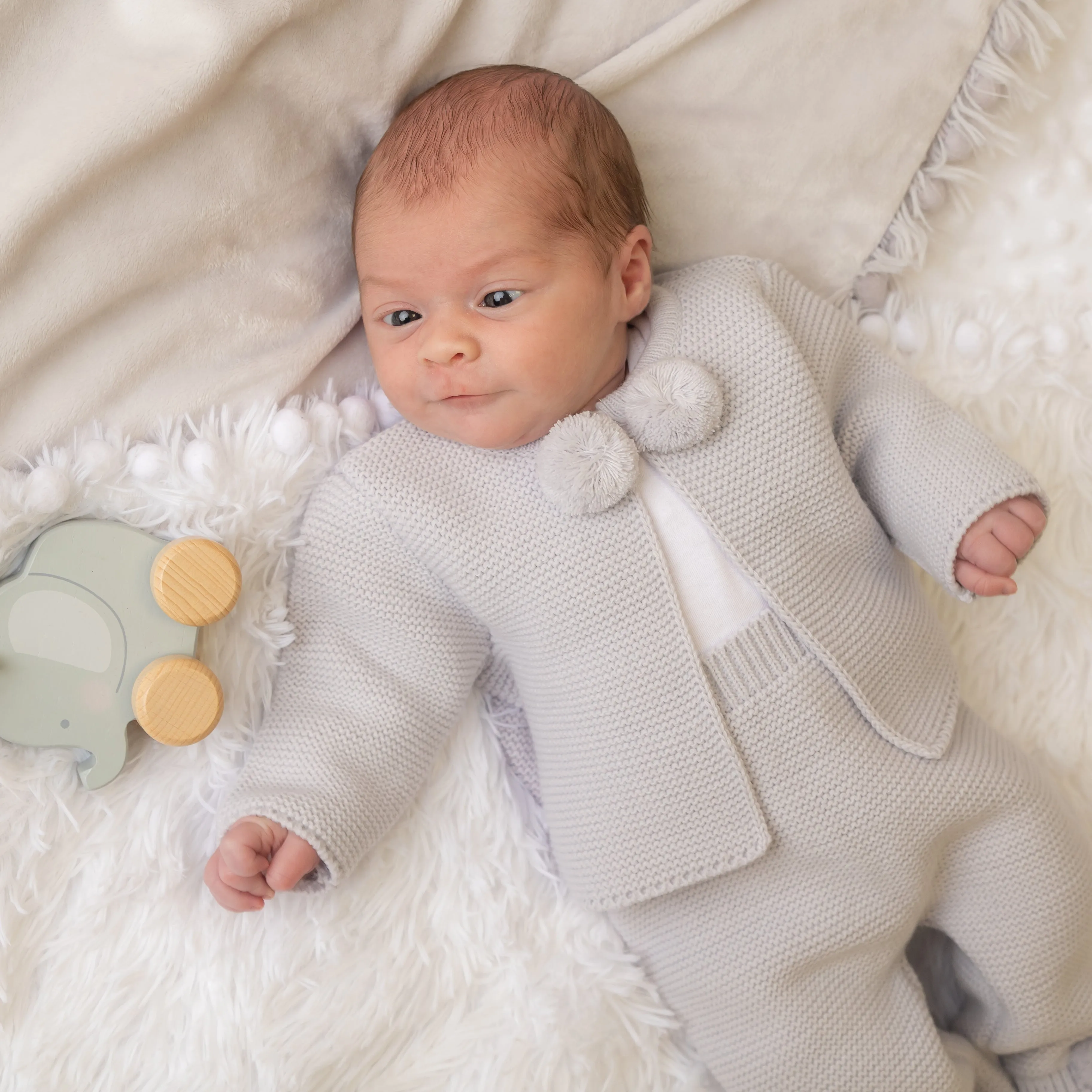 Light Grey Knitted Pom 2 Piece Outfit
