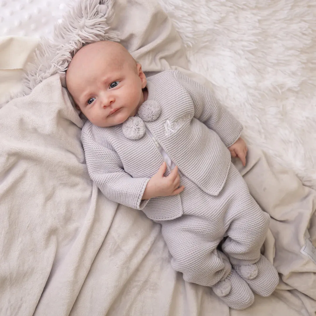 Light Grey Knitted Pom 2 Piece Outfit