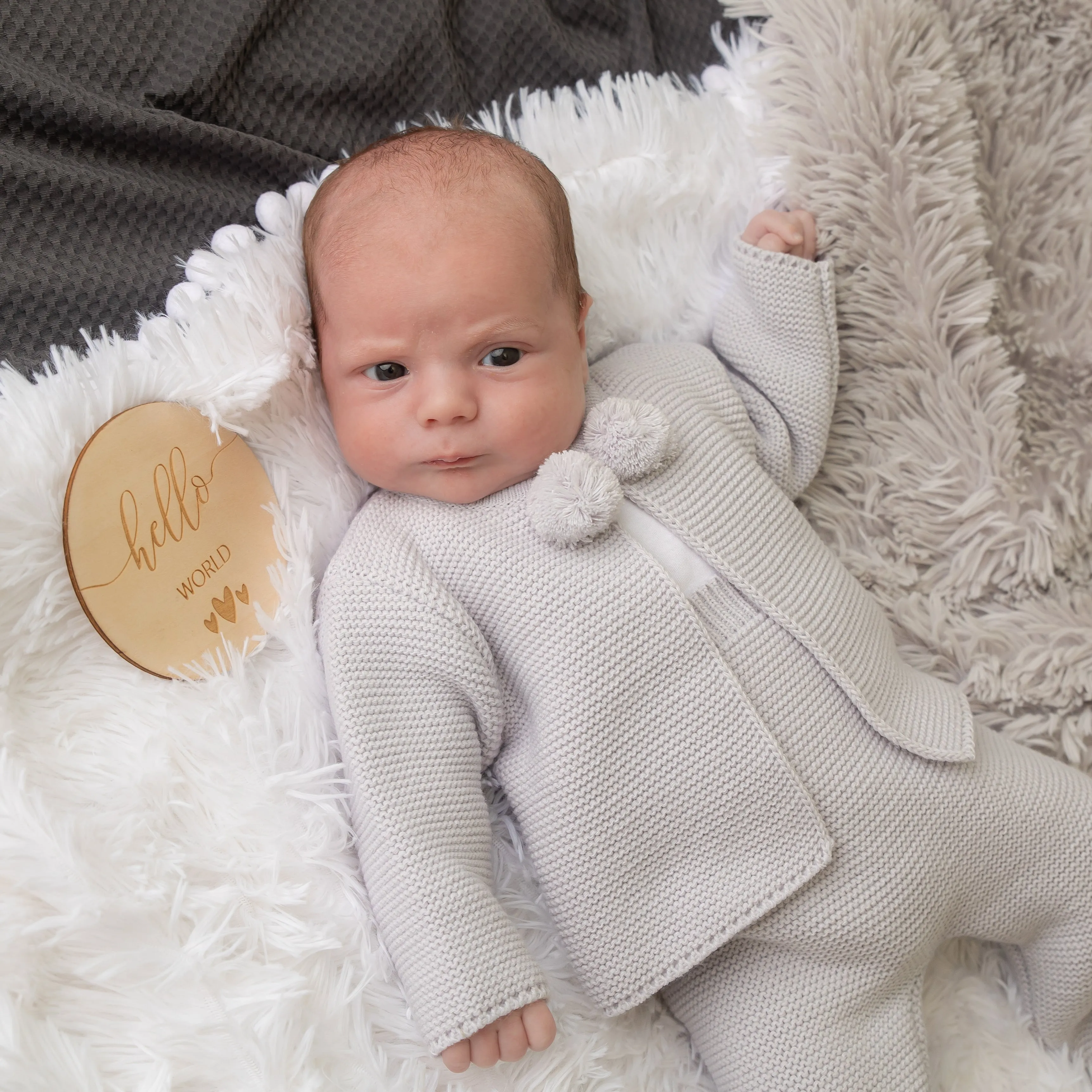 Light Grey Knitted Pom 2 Piece Outfit