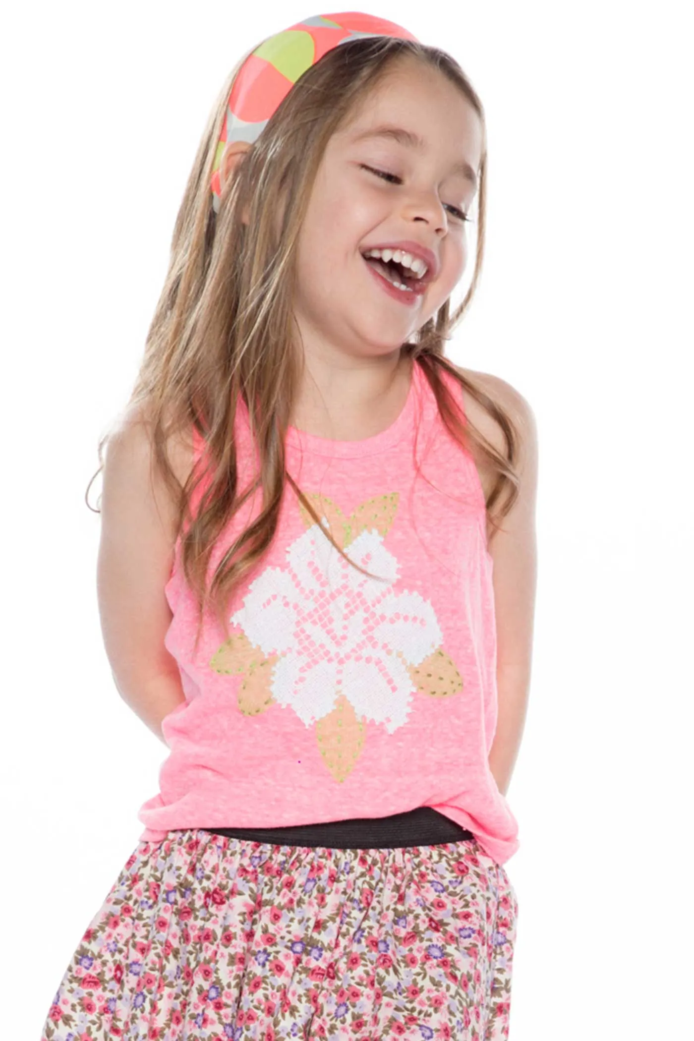Little Girls Mesh Flower Tank Top