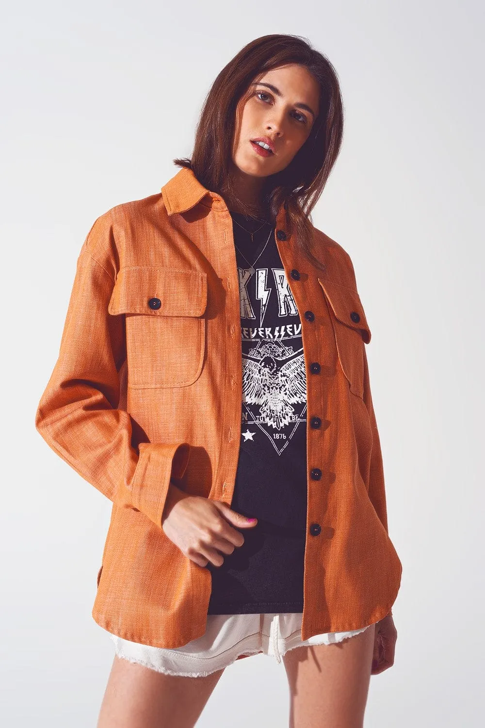 Long Sleeve Shacket In Orange