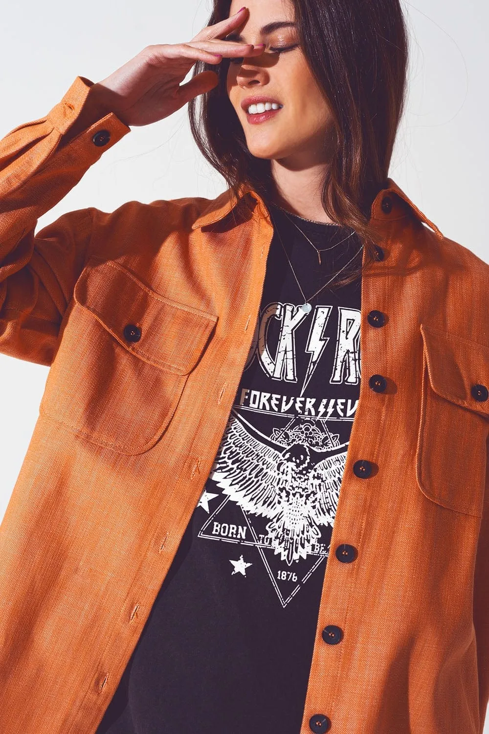 Long Sleeve Shacket In Orange