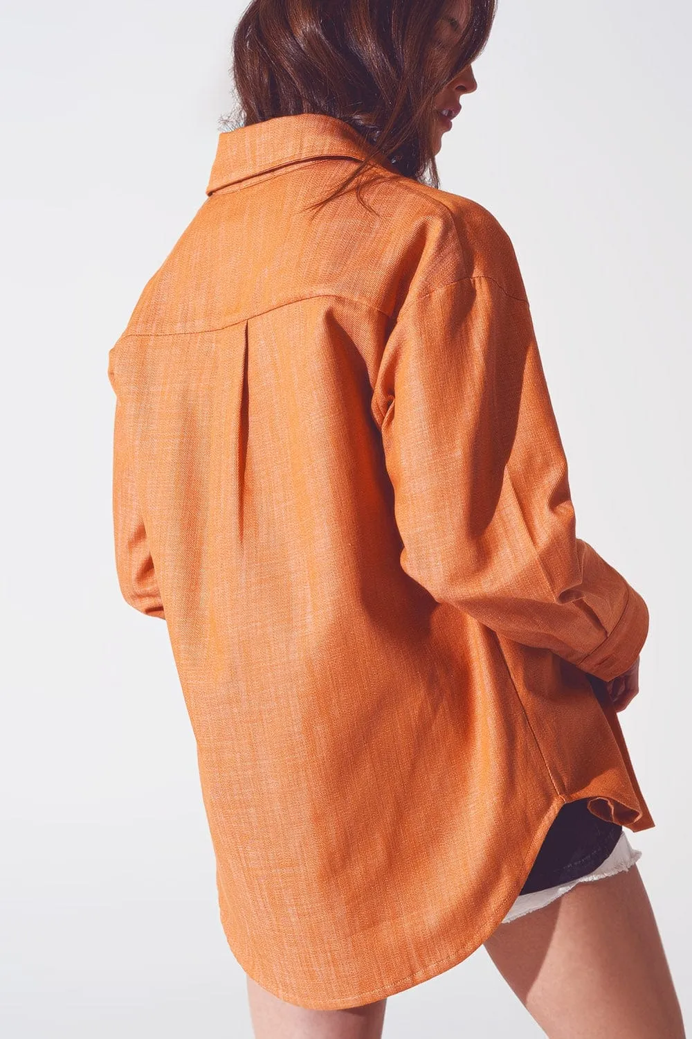 Long Sleeve Shacket In Orange