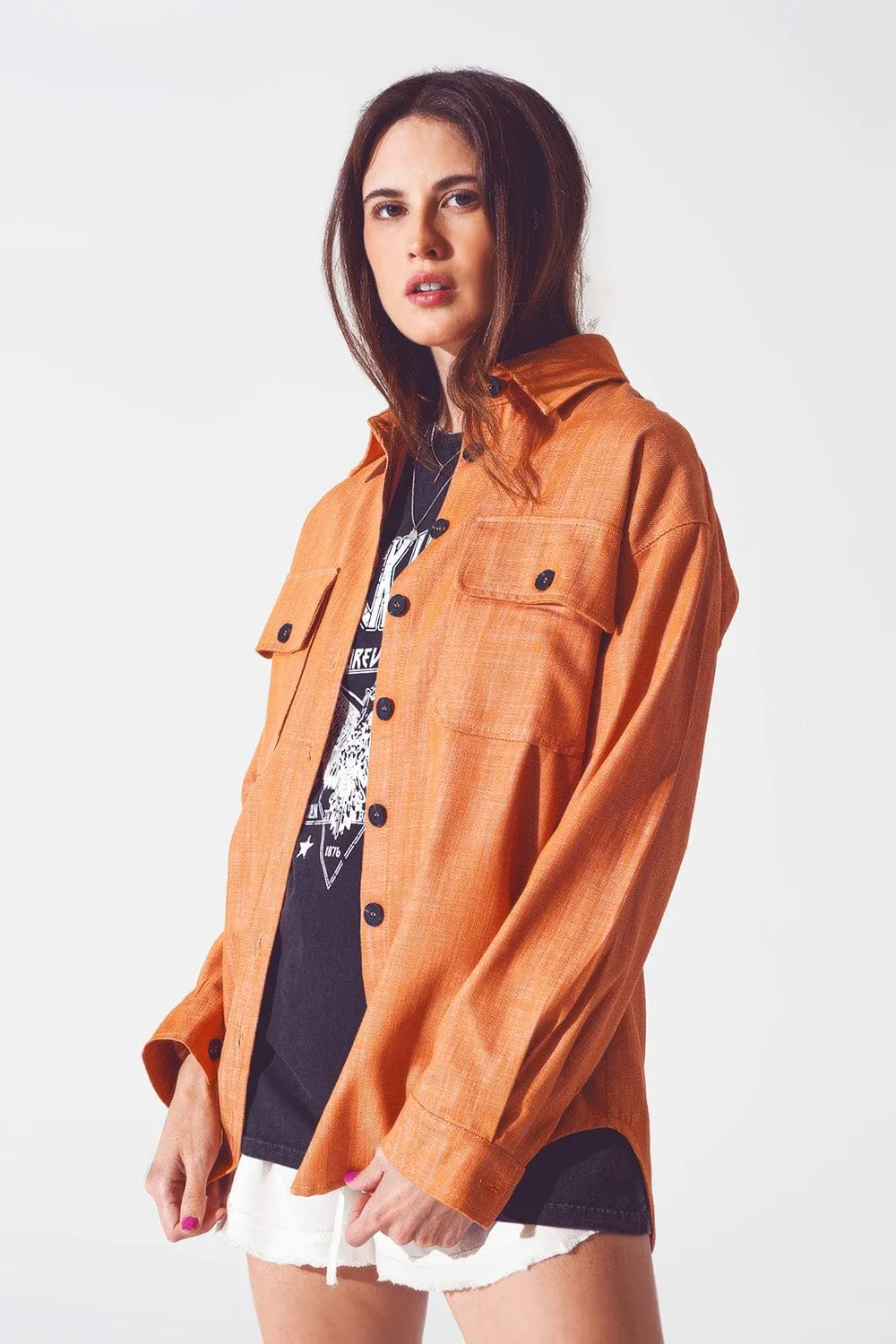 Long Sleeve Shacket In Orange