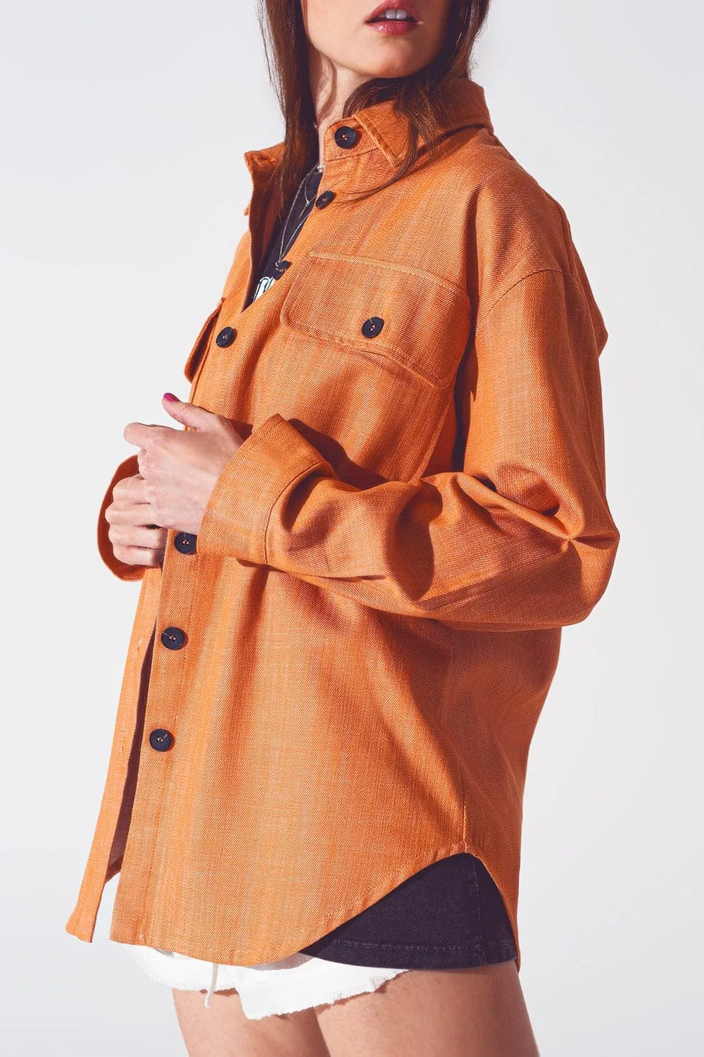 Long Sleeve Shacket In Orange