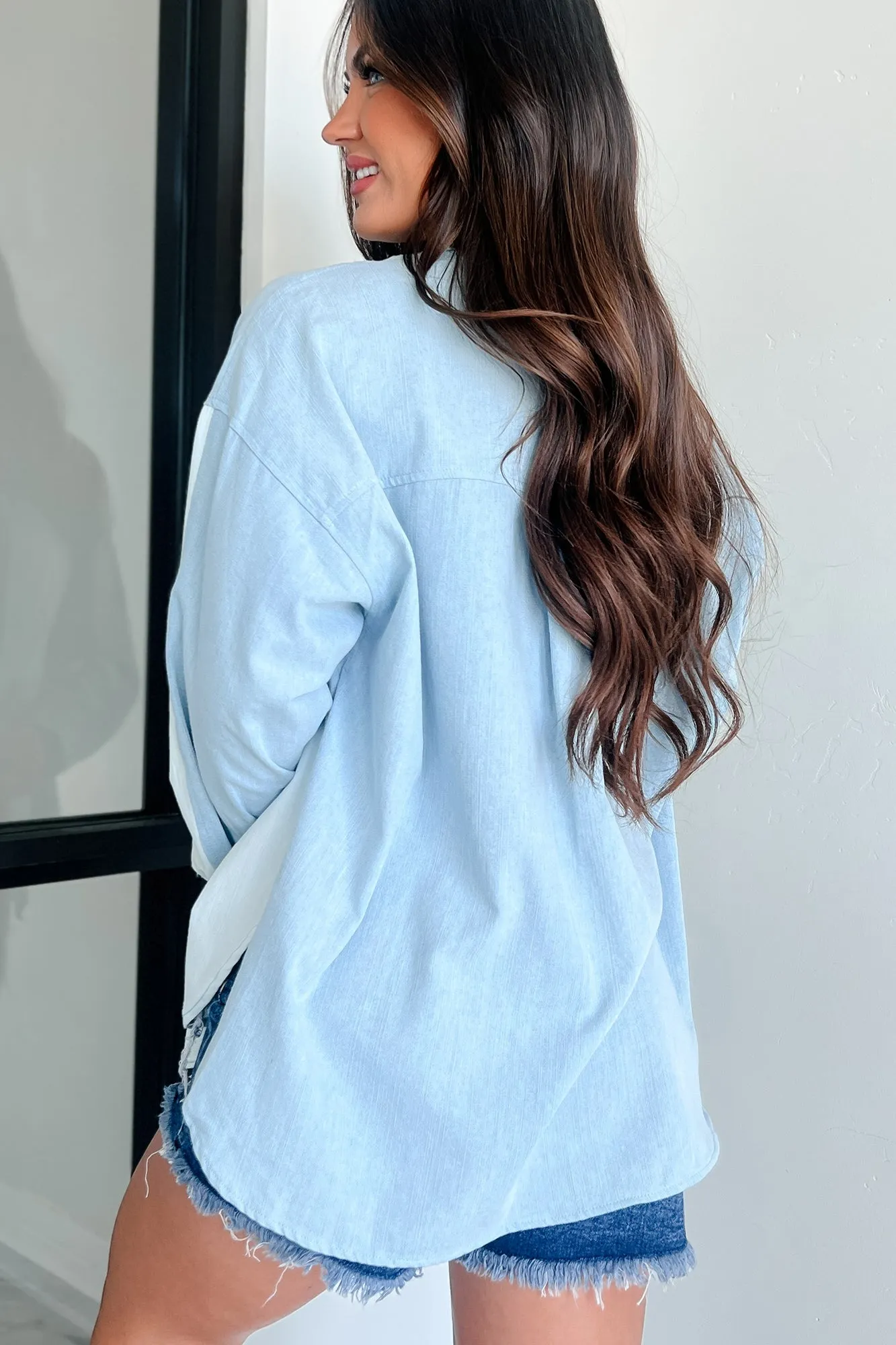 Looking For Signs Oversized Colorblock Shirt (Icy Denim)