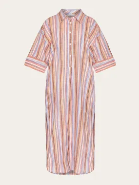 Loose multicolored stripe short sleeved shirt dress - GOTS/Vegan - Multi color stripe