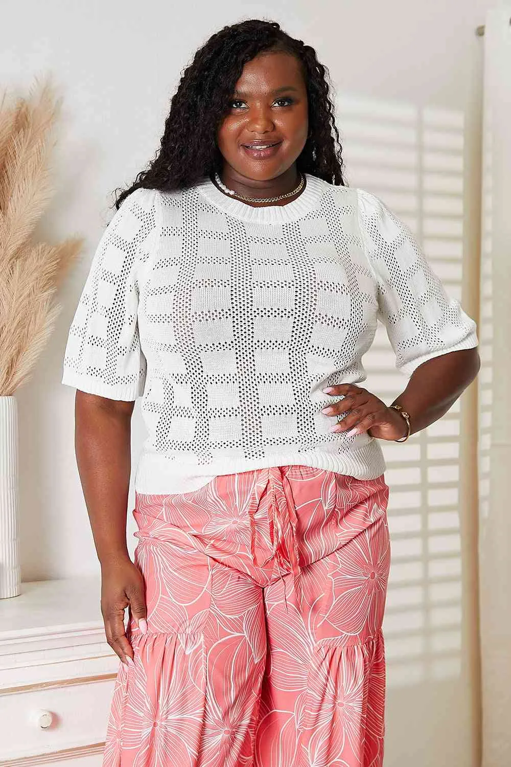 Mandy Ribbed Trim Round Neck Knit Top