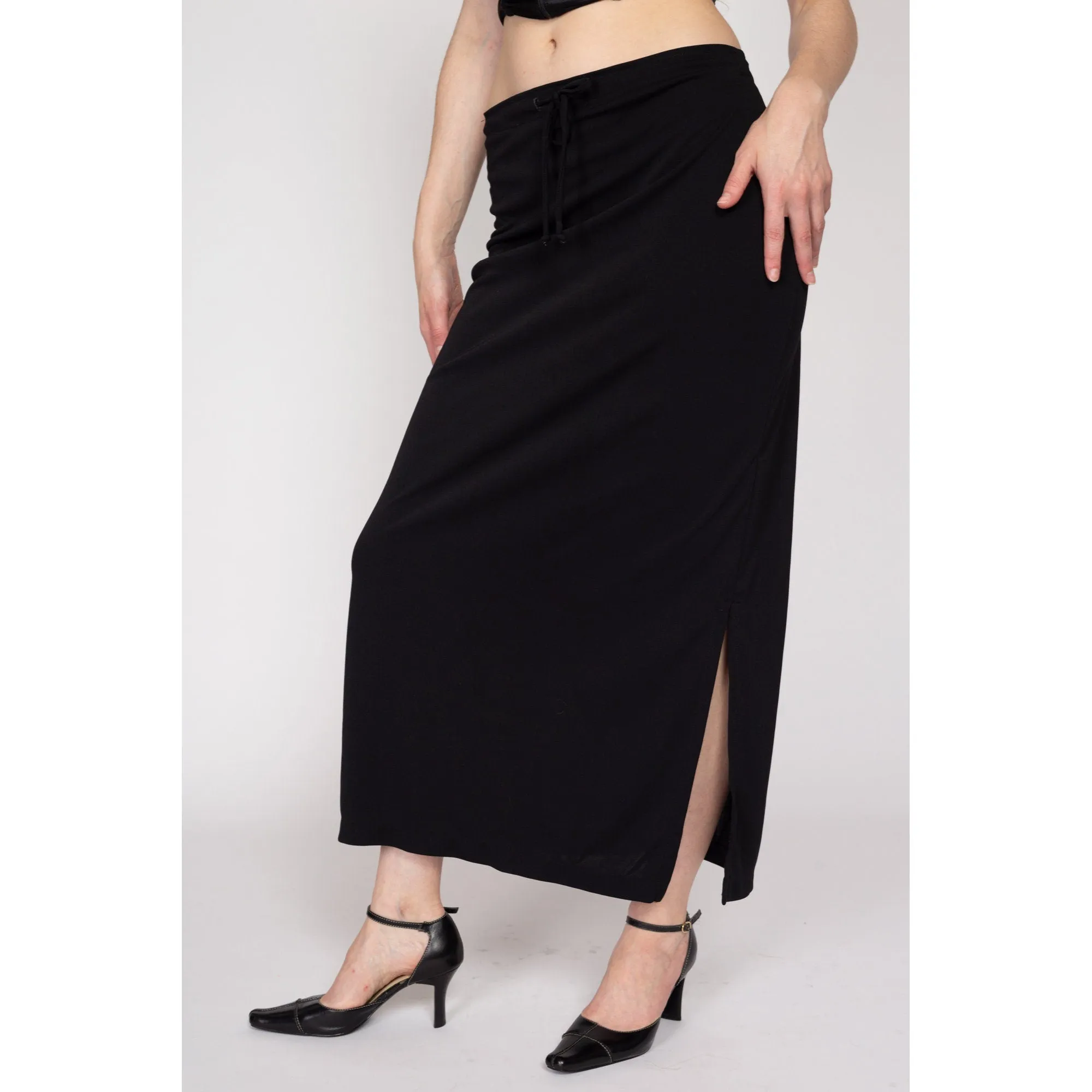 Medium 90s Black Drawstring Waist Maxi Skirt