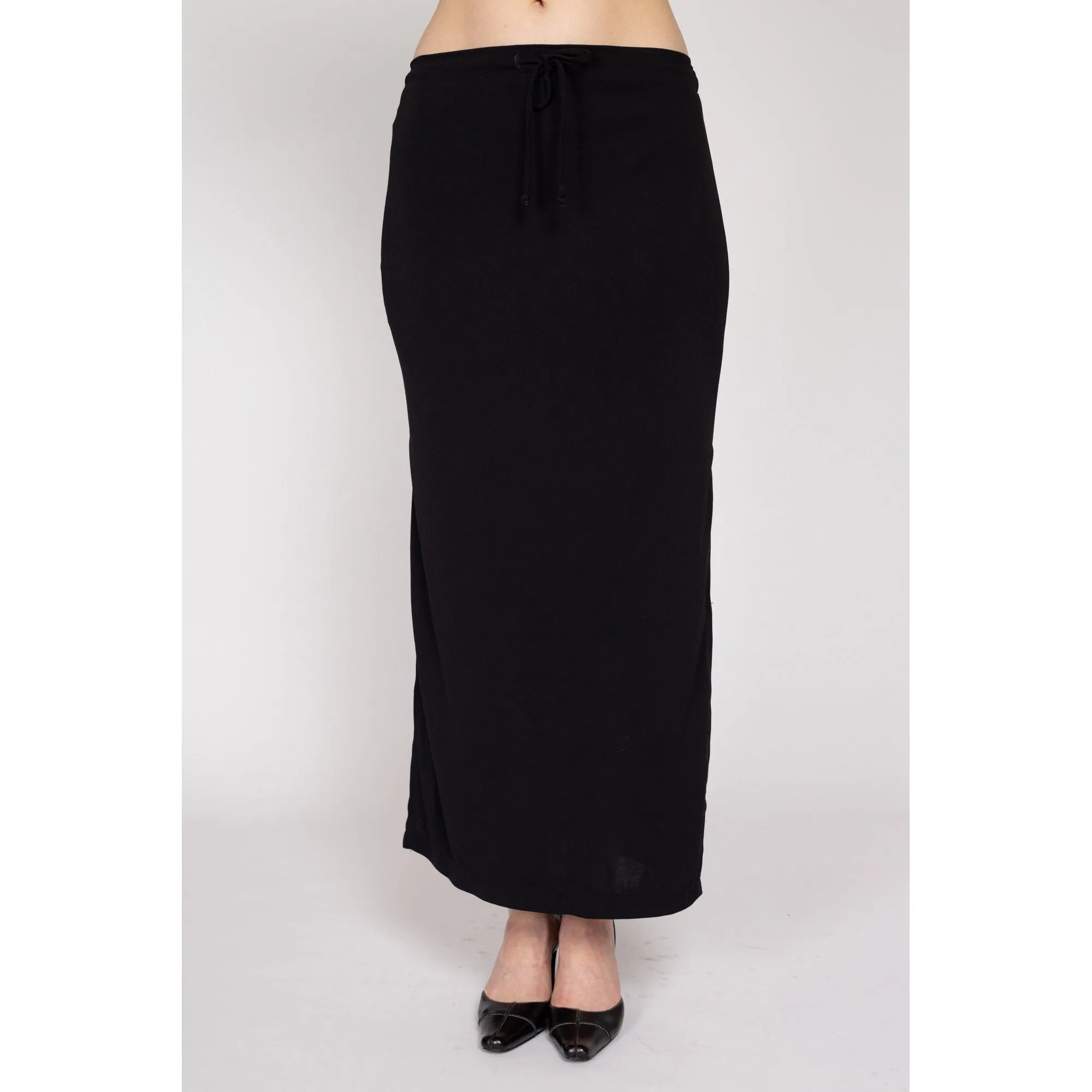 Medium 90s Black Drawstring Waist Maxi Skirt