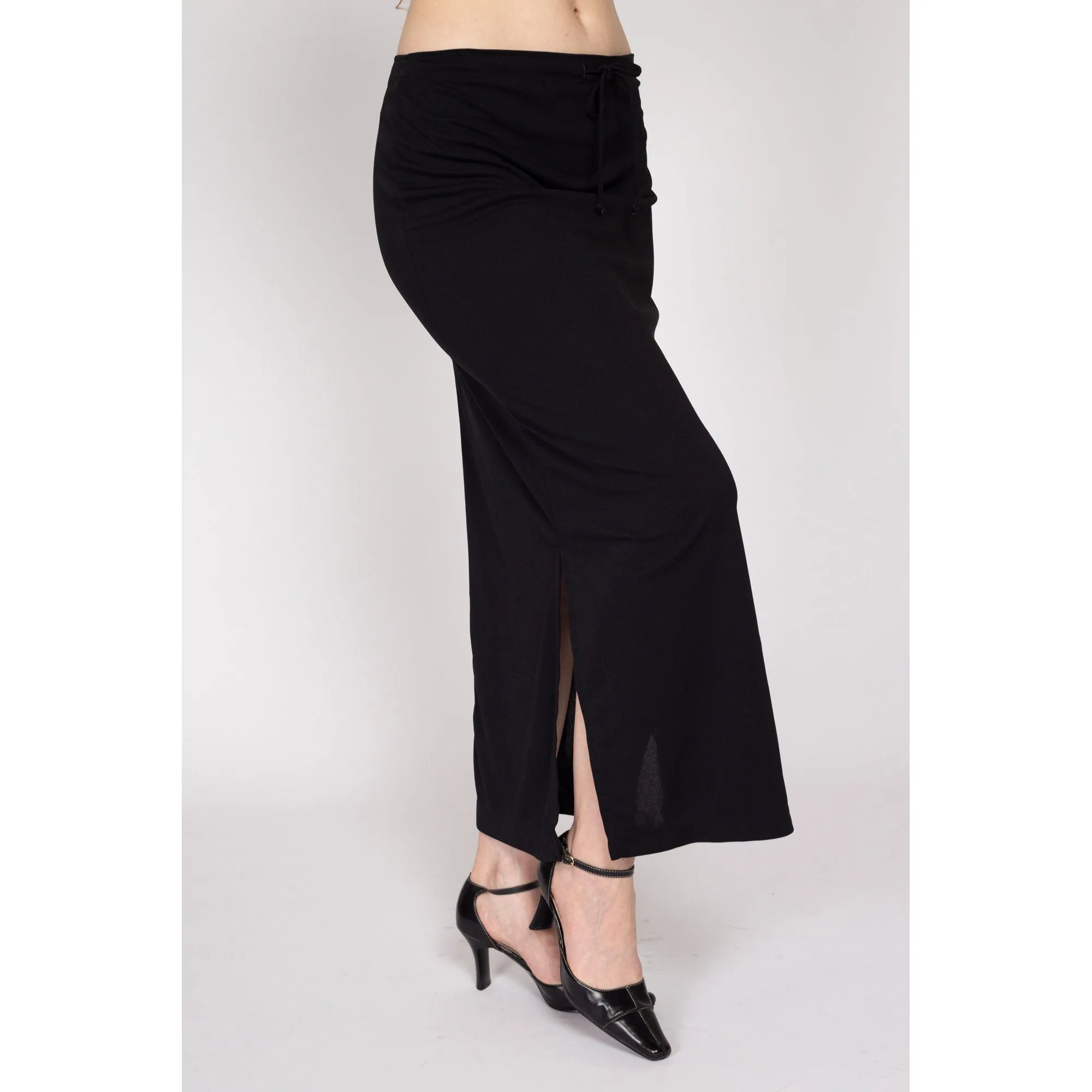 Medium 90s Black Drawstring Waist Maxi Skirt