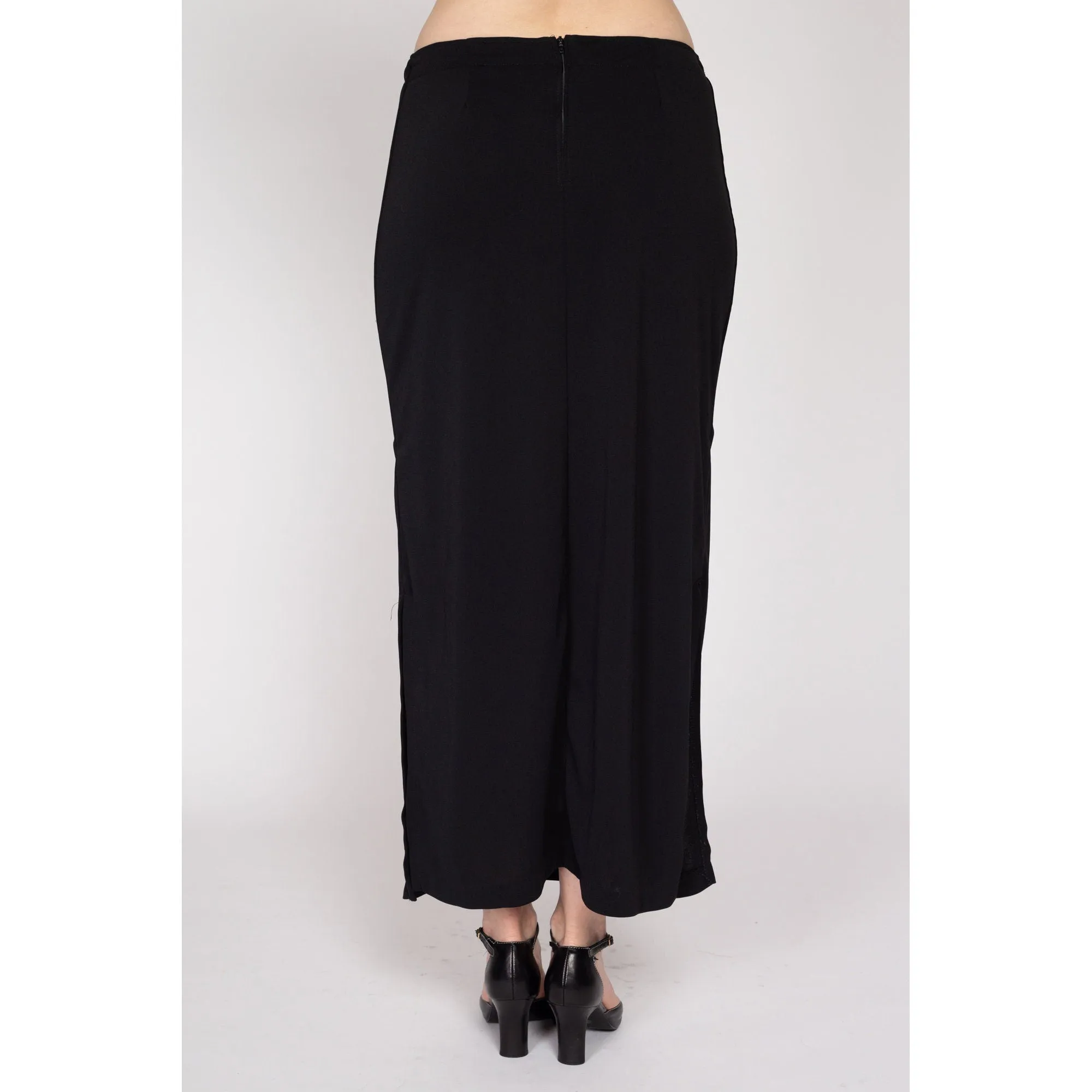 Medium 90s Black Drawstring Waist Maxi Skirt
