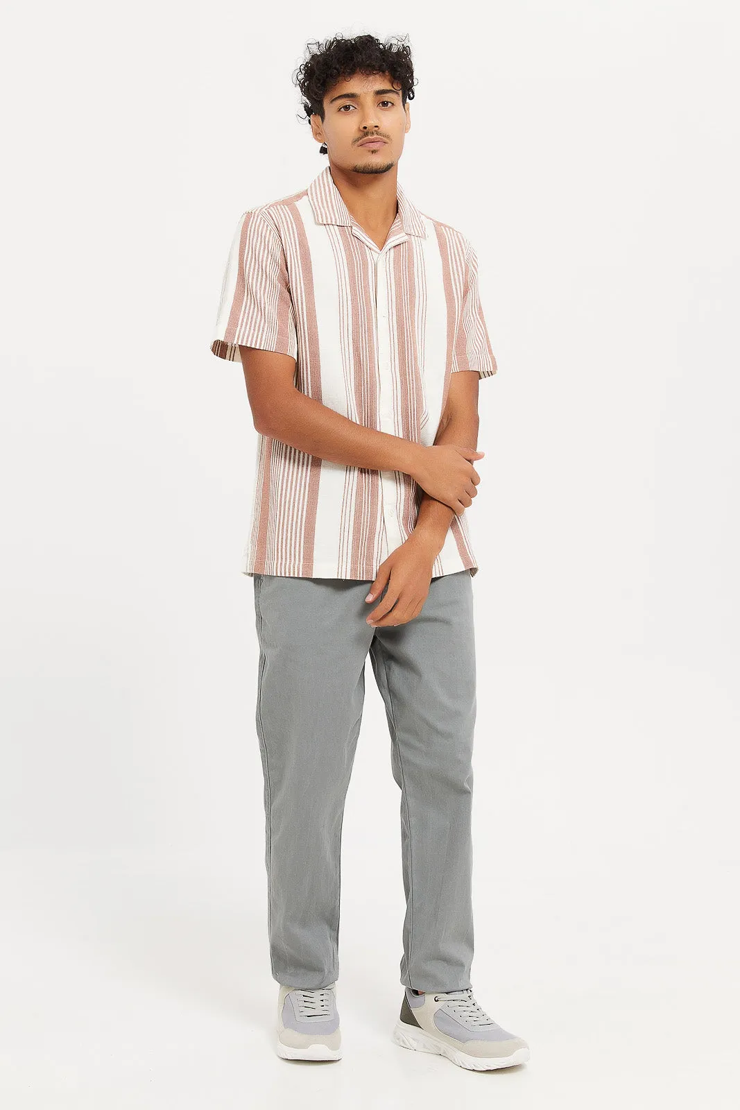 Men Assorted Striped Textured Collar Shirt