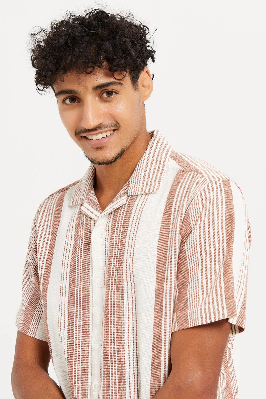 Men Assorted Striped Textured Collar Shirt