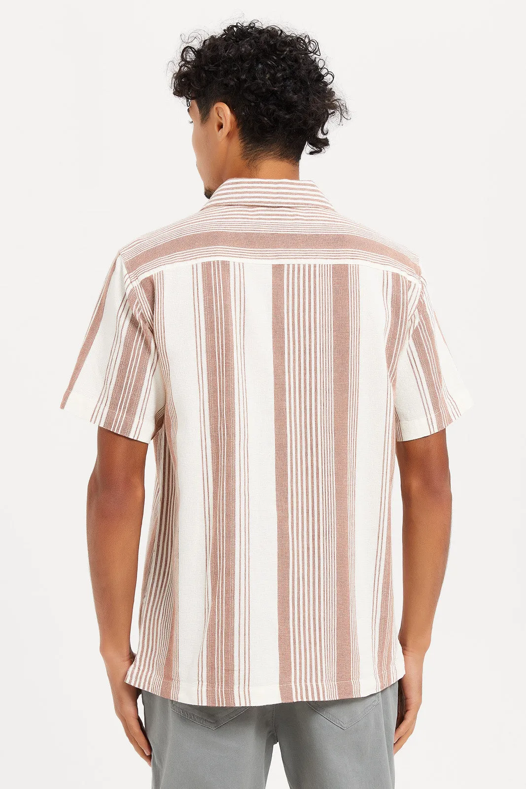 Men Assorted Striped Textured Collar Shirt