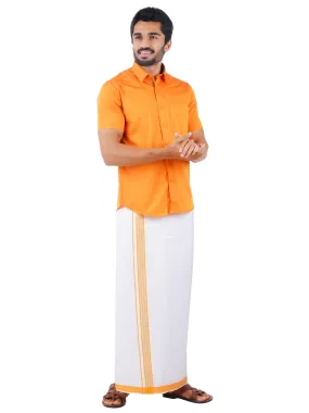 Men Fancy Border Dhoti & Shirt Set Half Sleeves Orange G107