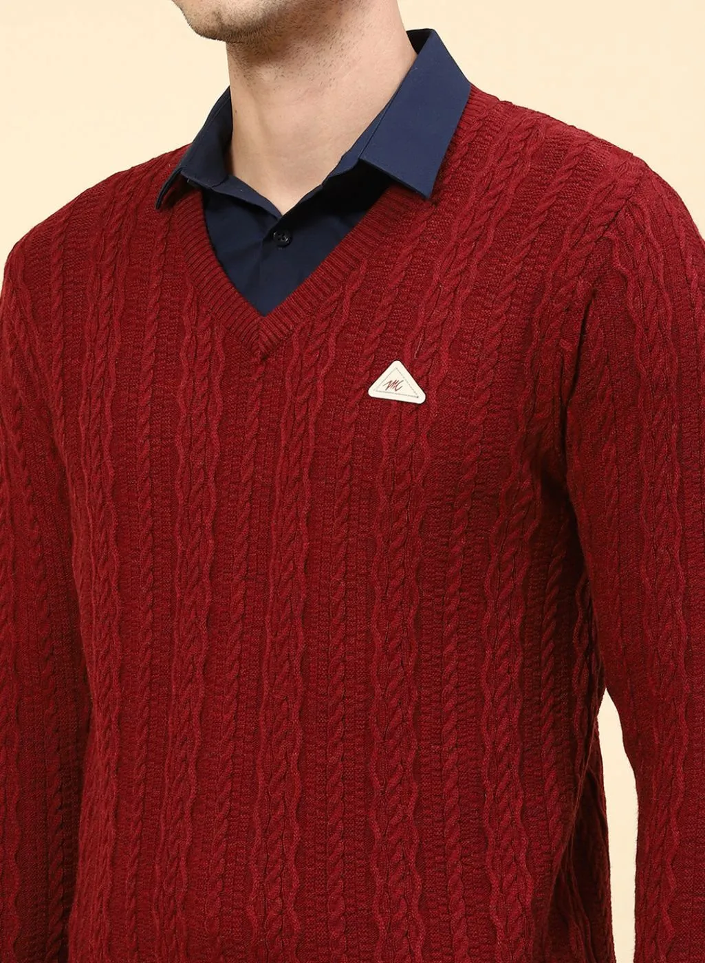 Men Purple Self Design Wool blend Pullover