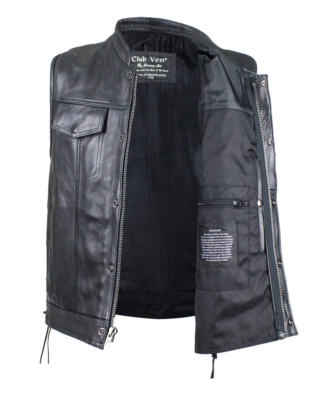Men's Black Liner Naked Cowhide Gun Pocket With Zipper And Snap Vest by Club Vest®