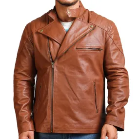 Men's Brown Faux Leather Jacket Stylish Zipper Motorcycle Design