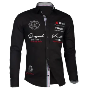 Men's Slim Long-sleeved Solid Color Casual Printed Shirt
