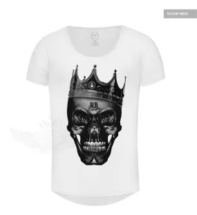 Mens White T-shirt Creepy Black Skull The Last King Top MD458