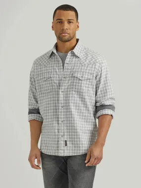 Men's Wrangler Retro Grey Check Long Sleeve Snap Shirt
