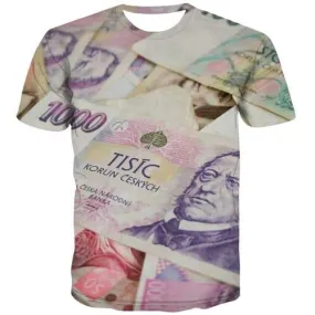 Money T-shirt Men Harajuku Tshirts Novelty Czech Republic Tshirt Anime Abstract Shirt Print Gothic T-shirts 3d Short Sleeve
