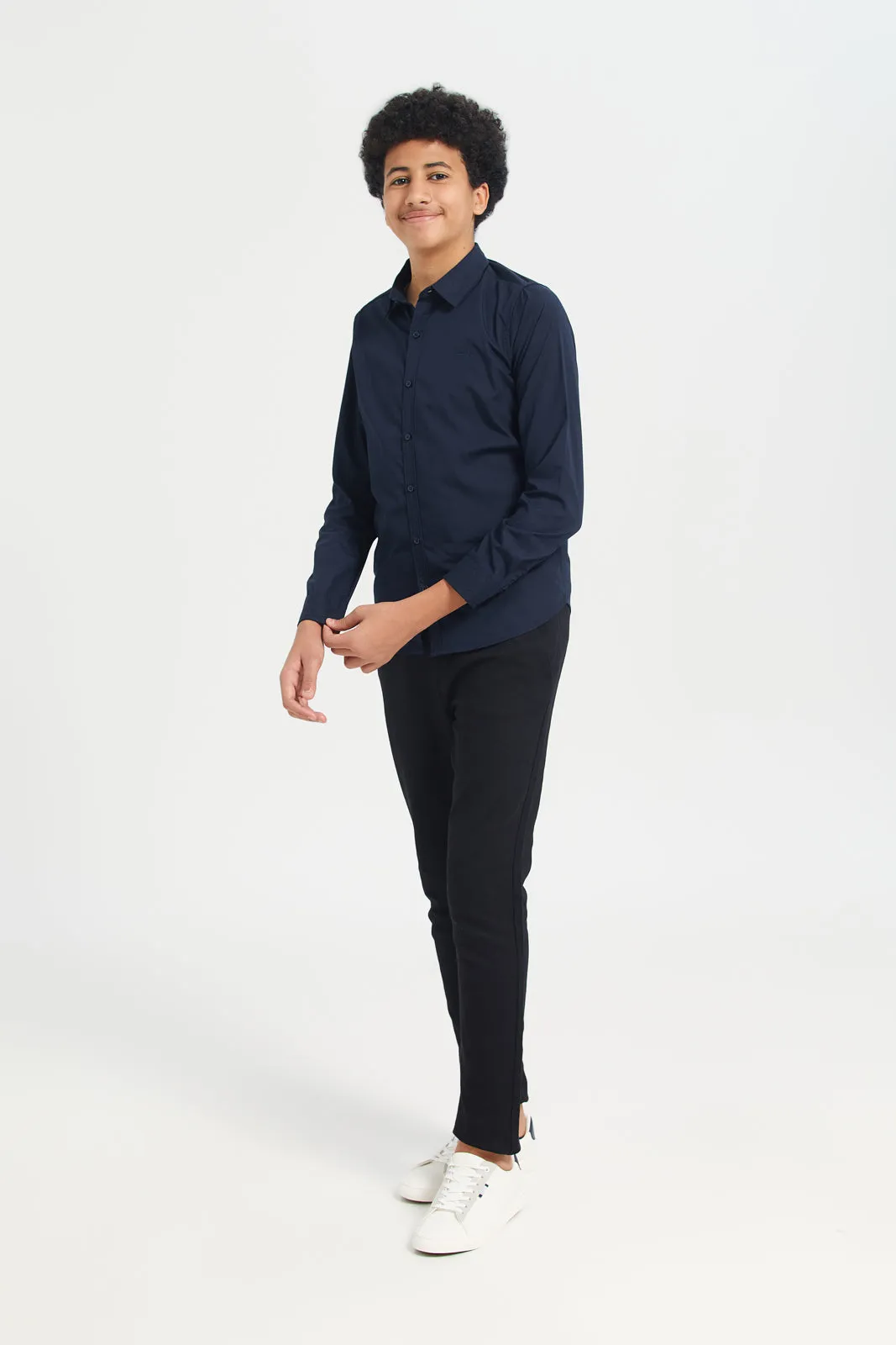 Navy Solid Long Sleeve Shirt