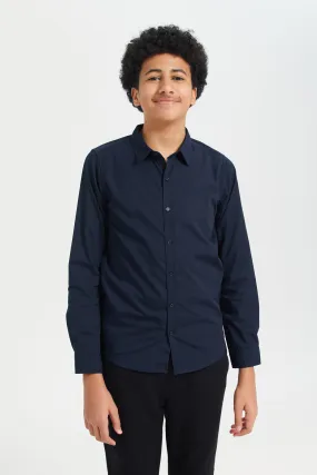 Navy Solid Long Sleeve Shirt