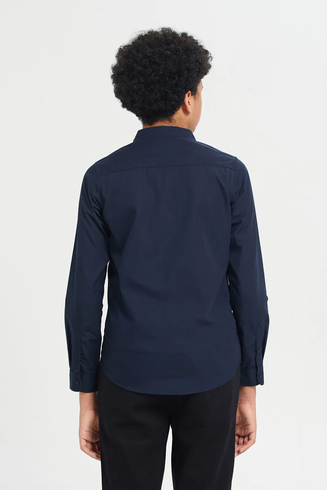 Navy Solid Long Sleeve Shirt