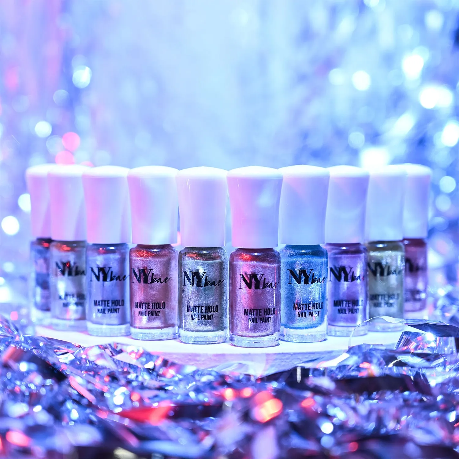 NY Bae Matte Holographic Nail Paint | Matte Finish | Holographic Effect | Chip Resistant | Cruelty Free | Travel Friendly | Mini Nail Paint - Blue Rains 07 (3 ml)