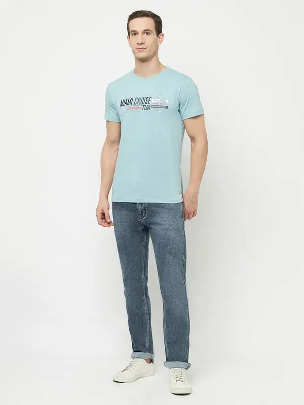 Octave Men Blue  Icy Morn Typography Printed T-Shirt