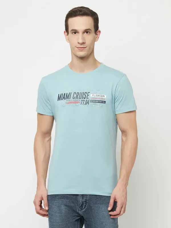 Octave Men Blue  Icy Morn Typography Printed T-Shirt