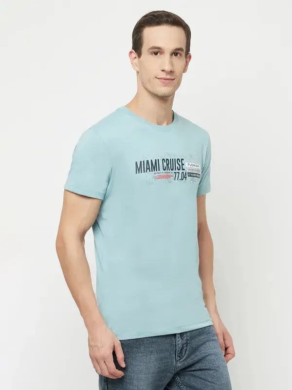 Octave Men Blue  Icy Morn Typography Printed T-Shirt