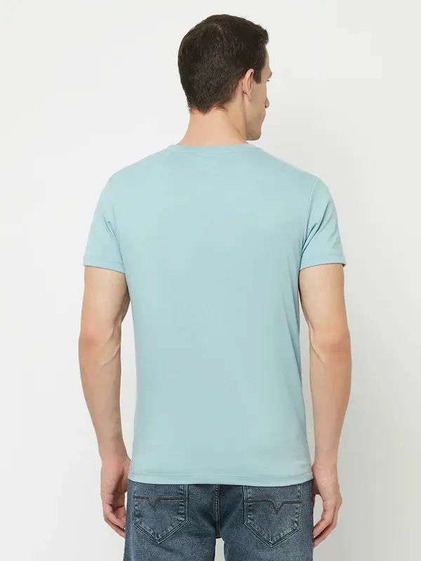 Octave Men Blue  Icy Morn Typography Printed T-Shirt